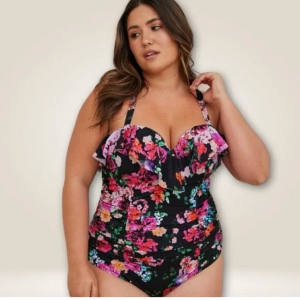 Torrid Floral One Piece Swimsuit - Black and Pink